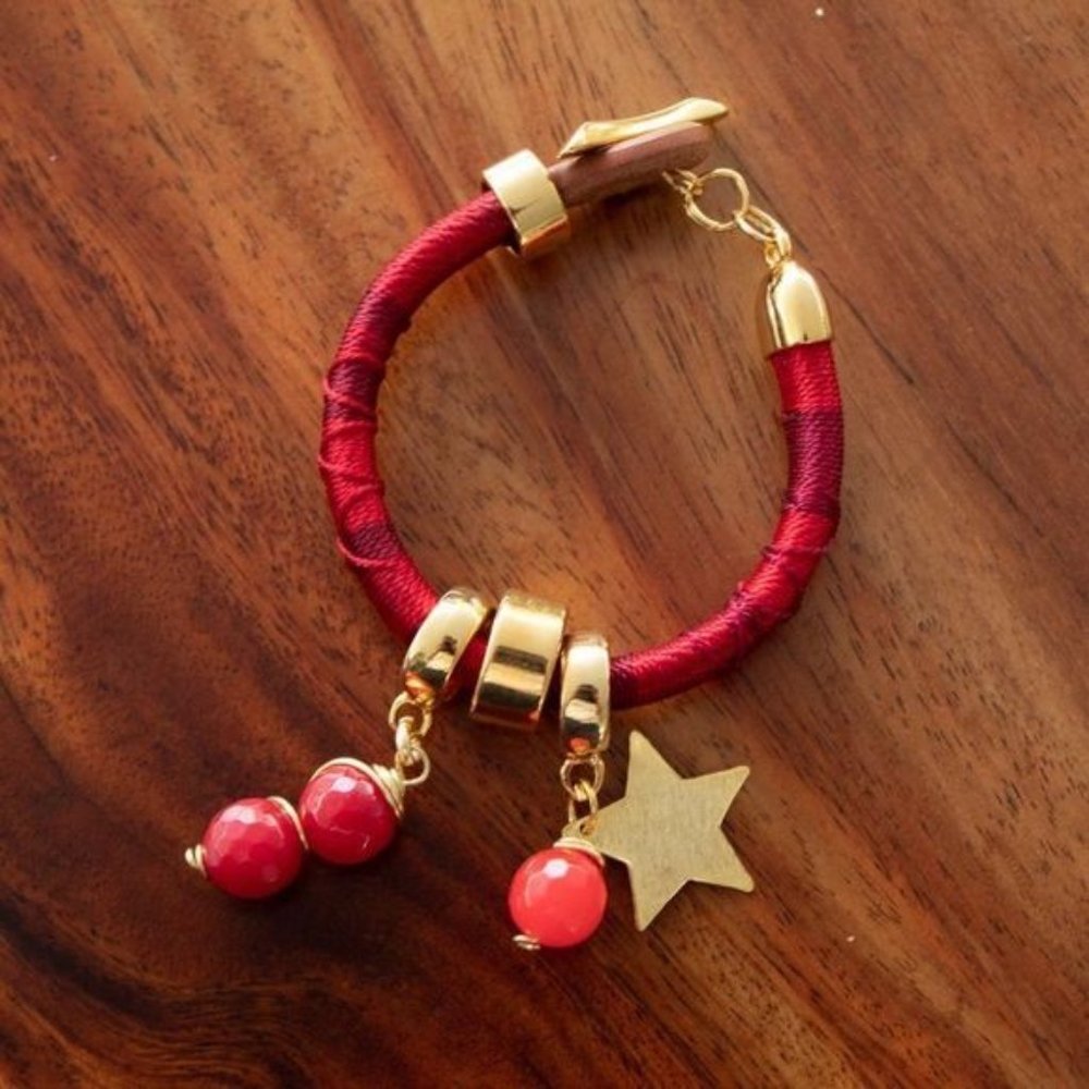 Handmade colorful?bracelet gold plated adjustable new red